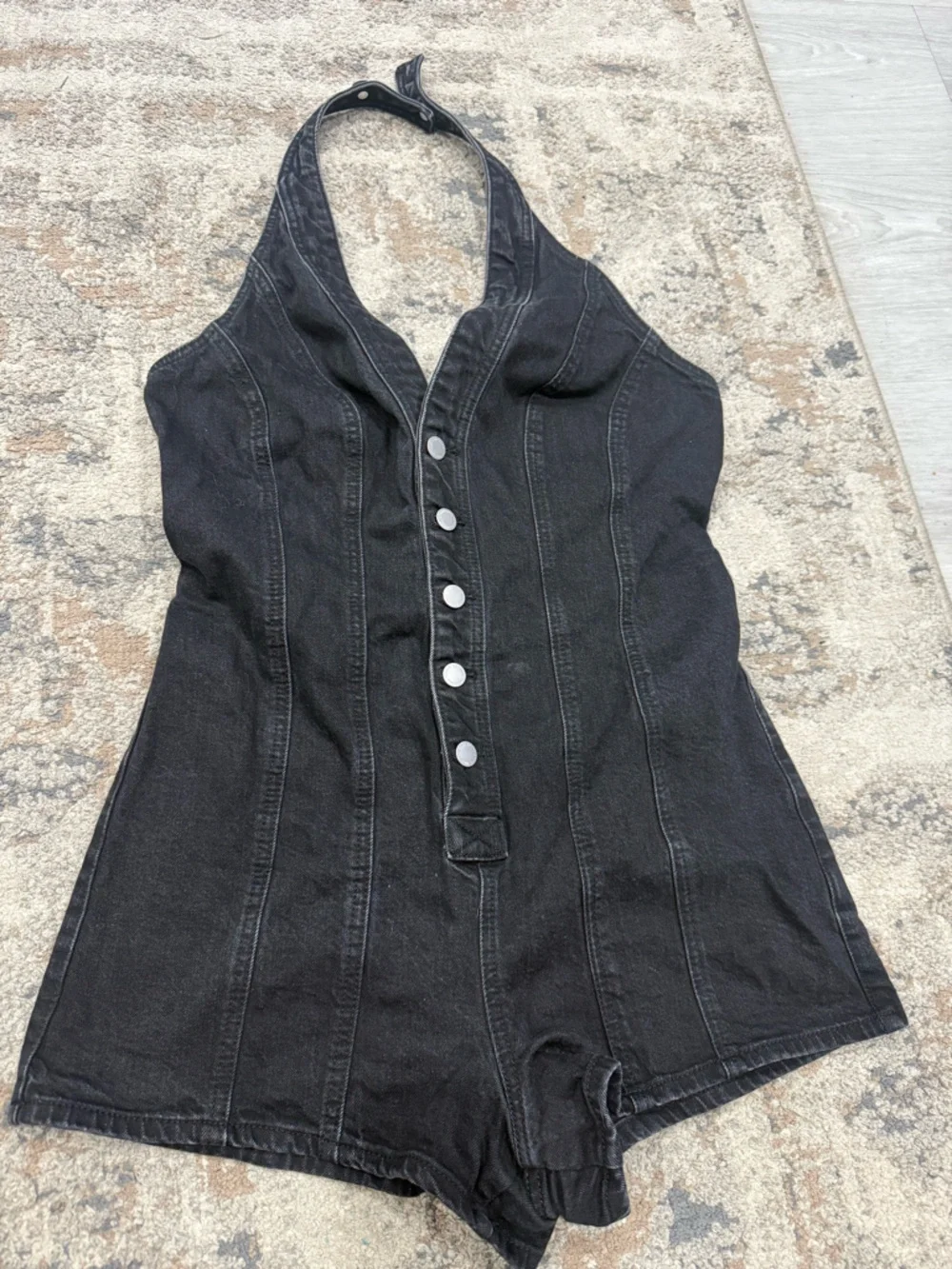 Universal Thread Black Halter Denim Romper - Picture 4 of 8